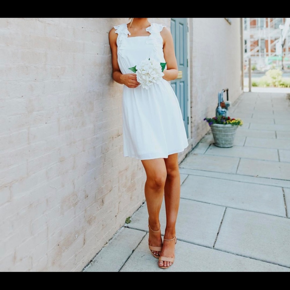 White ruffle sleeve dress